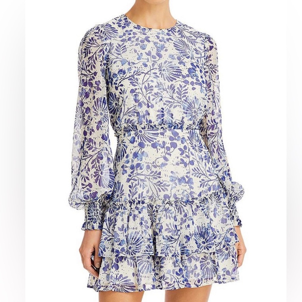 Aqua Floral Blue and White Mini Dress NWT